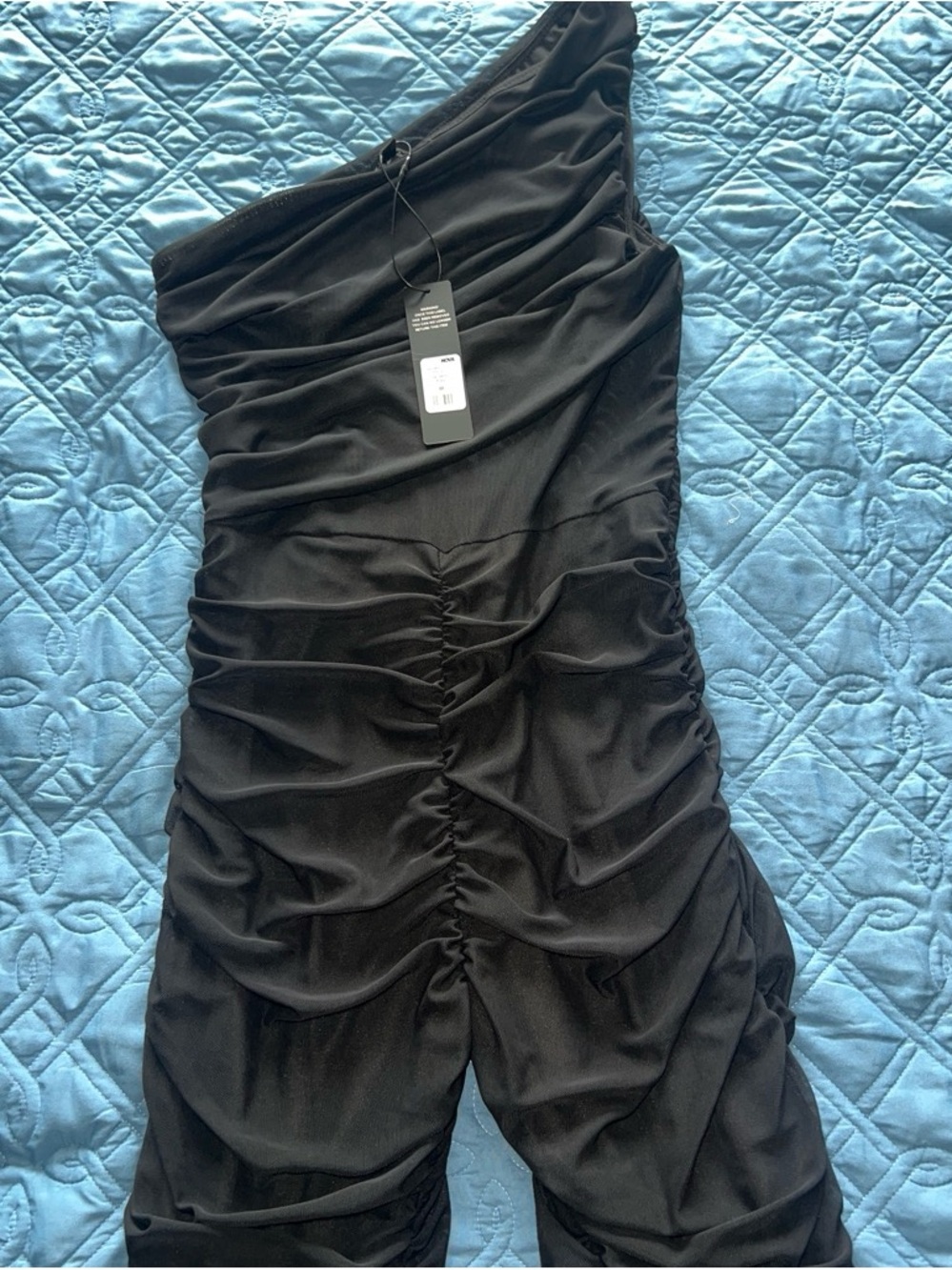 Fashion Nova Black One-Shoulder Ruched Jumpsuit